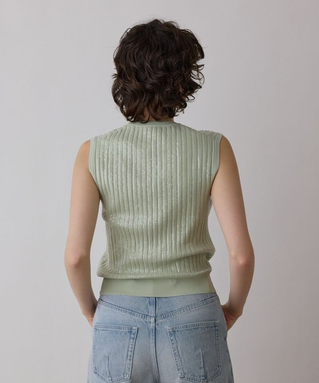 GRACE CONTINENTAL スパンコールニットノースリーブ ライトグリーン