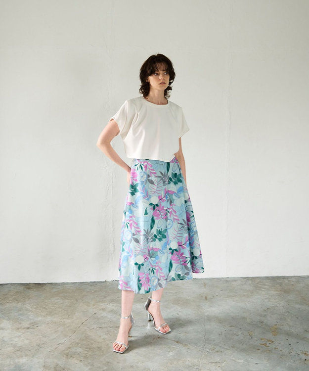 GRACE CONTINENTAL フルーツ刺繍フレアスカート ブルー