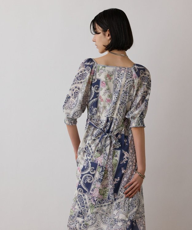 GRACE CONTINENTAL スカーフプリントドレス ネイビー