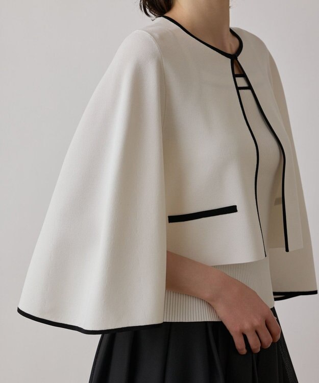 GRACE CONTINENTAL バイカラースリットニットカーディガン ホワイト