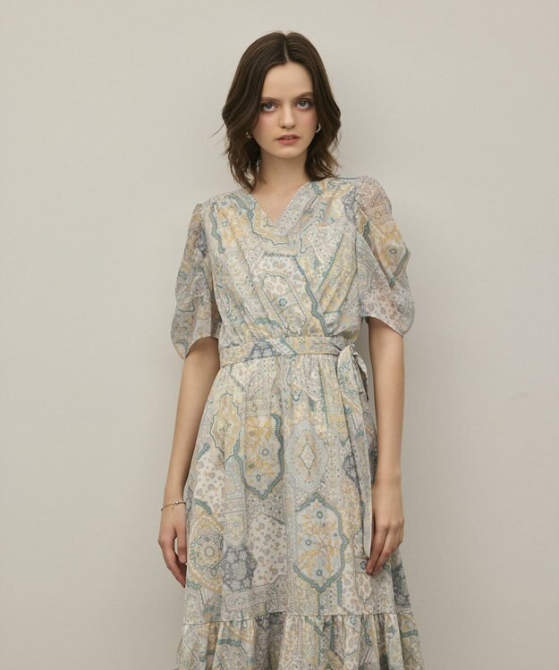 GRACE CONTINENTAL パッチワークプリントワンピース イエロー