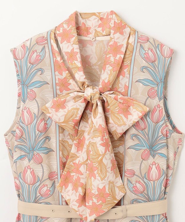 GRACE CONTINENTAL サラサストライププリントワンピース ベージュ