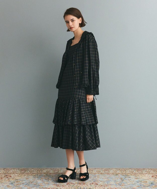 GRACE CONTINENTAL ラメチェックキャミドレス ブラック