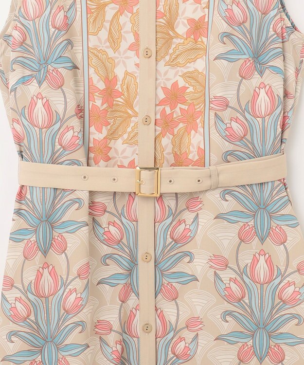 GRACE CONTINENTAL サラサストライププリントワンピース ベージュ