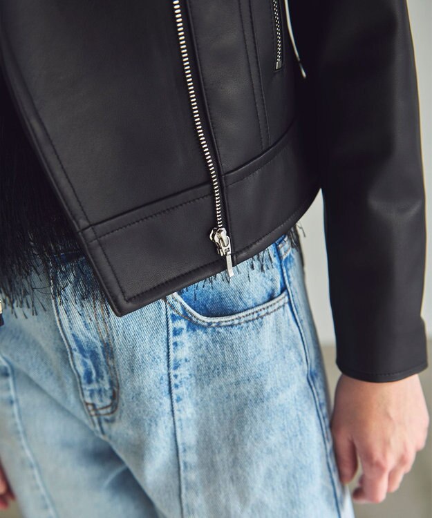 GRACE CONTINENTAL ノーカラーレザーライダースジャケット ブラック