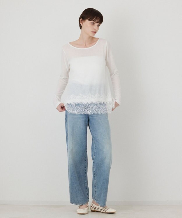 GRACE CONTINENTAL レースヘムテレコカットトップ ホワイト