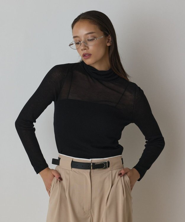 GRACE CONTINENTAL シアーリブニットトップ ブラック