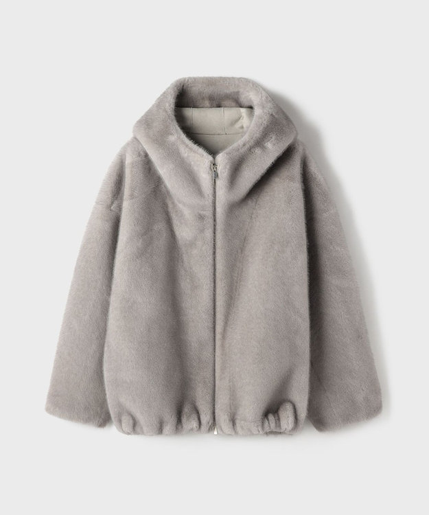 GRACE CONTINENTAL フェイクミンクフードジャケット ライトグレー