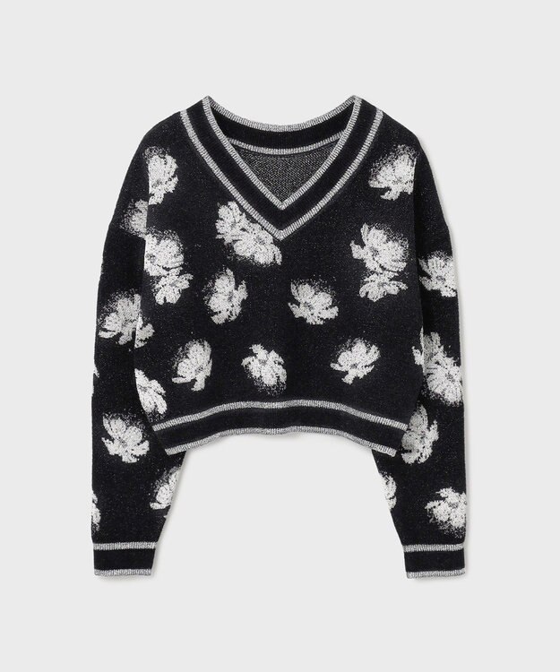 GRACE CONTINENTAL ラメフローラルニットトップ ブラック