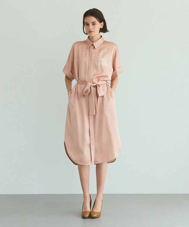 GRACE CONTINENTAL ダブルサテンシャツドレス ピンク