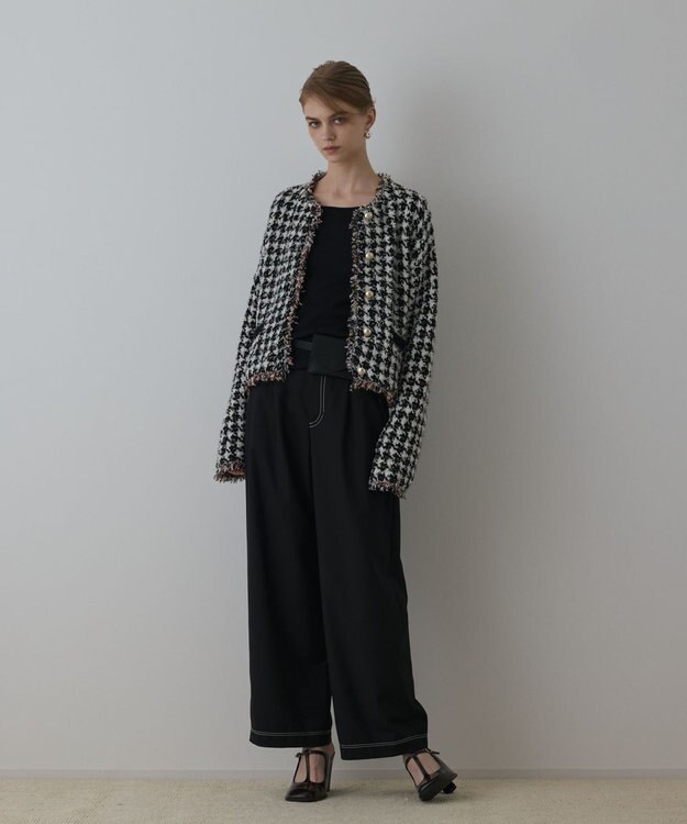 GRACE CONTINENTAL ツイードニットショートカーディガン ブラック