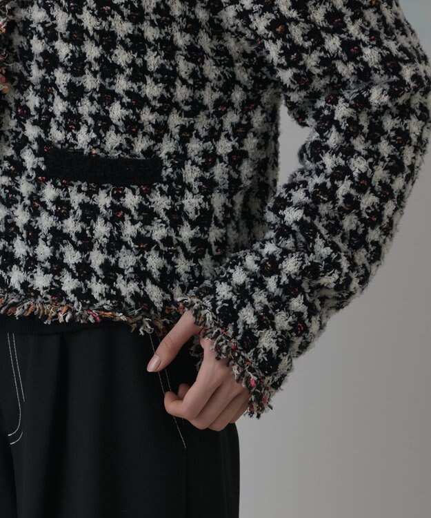 GRACE CONTINENTAL ツイードニットショートカーディガン ブラック