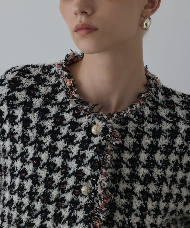 GRACE CONTINENTAL ツイードニットショートカーディガン ブラック