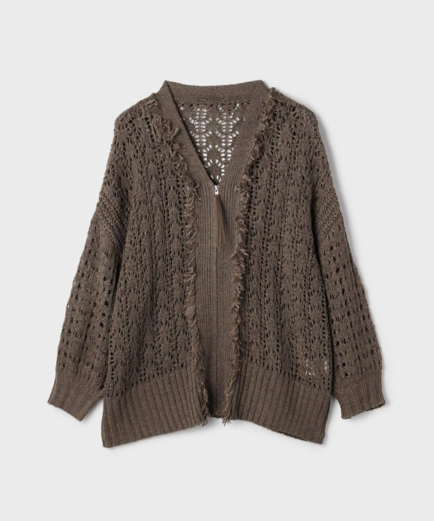 GRACE CONTINENTAL zipミドルニットカーディガン ブラウン