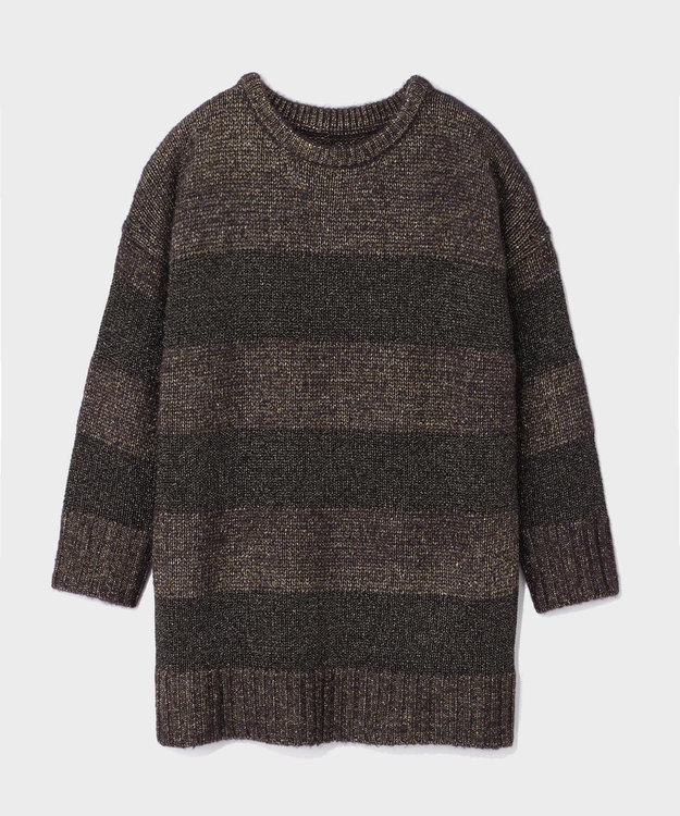 GRACE CONTINENTAL ラメボーダーニットトップ ブラウン