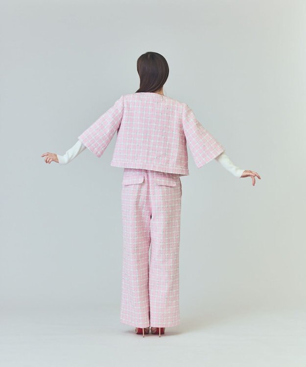 GRACE CONTINENTAL チェックツイードショートジャケット ピンク