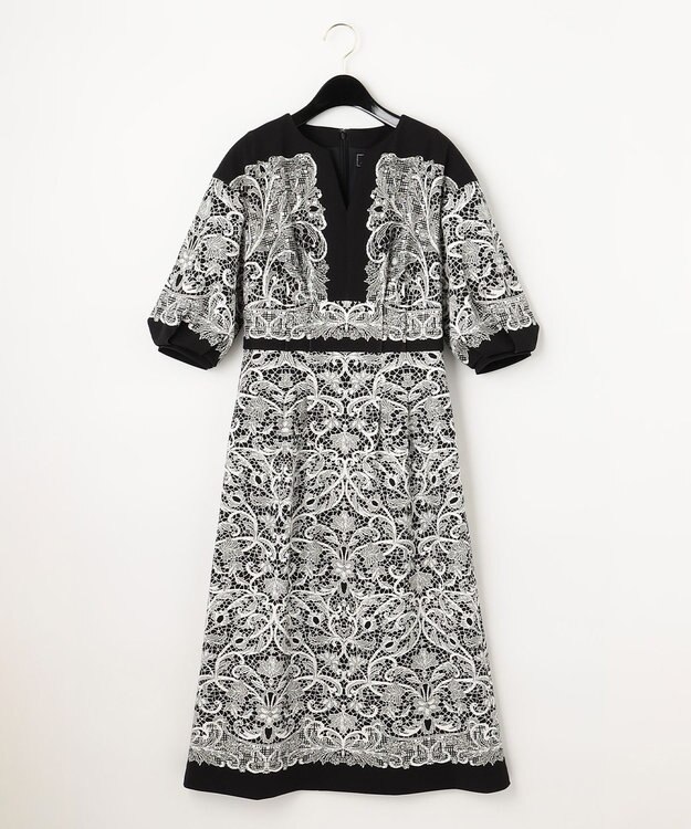 GRACE CONTINENTAL レースプリントカットドレス ブラック