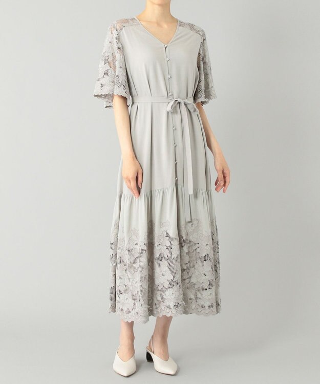 GRACE CONTINENTAL レーヨンカットワークワンピース カーキ