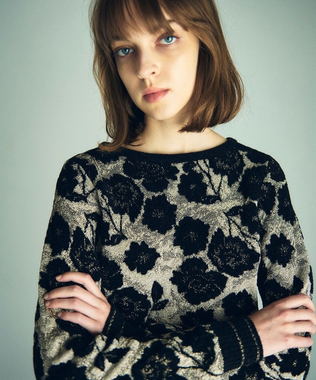 GRACE CONTINENTAL フローラルラメニットトップ ブラック