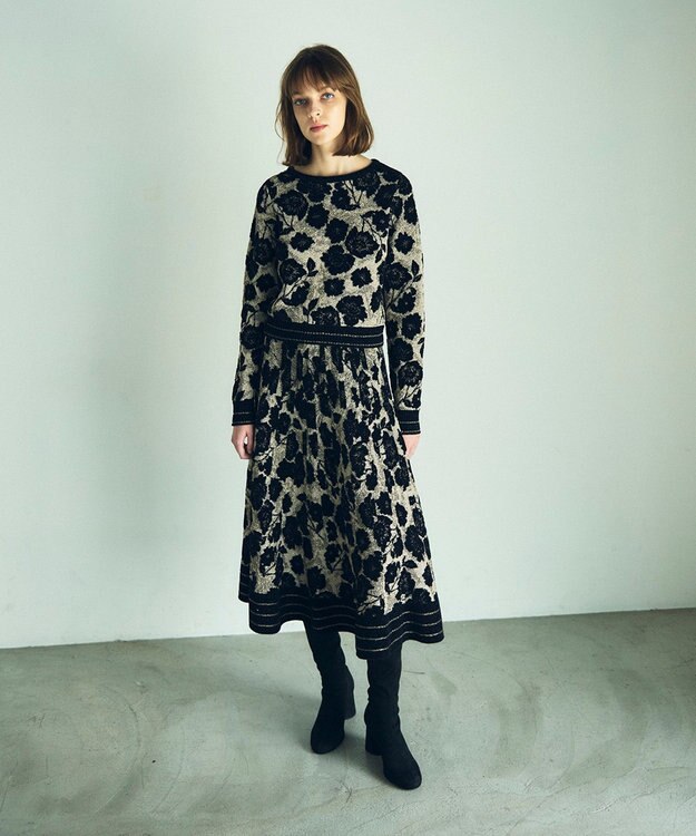 GRACE CONTINENTAL フローラルラメニットトップ ブラック