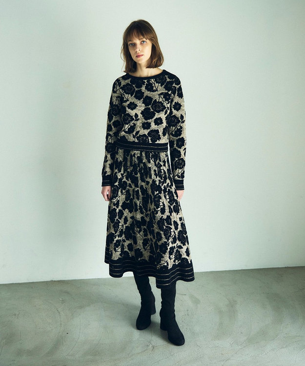 GRACE CONTINENTAL フローラルラメニットトップ ブラック