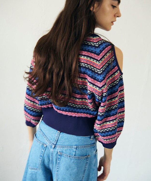 GRACE CONTINENTAL ボーダーパフニットトップ ネイビー