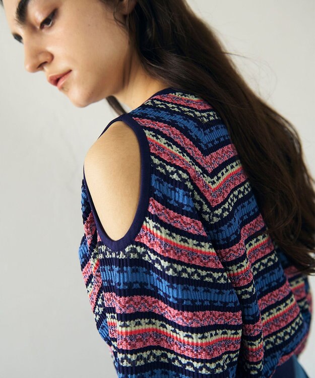 GRACE CONTINENTAL ボーダーパフニットトップ ネイビー