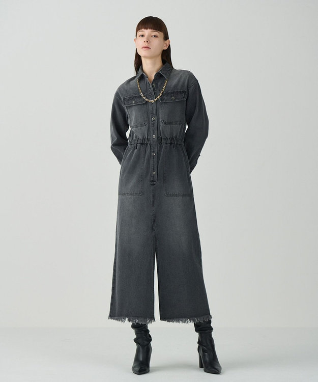 GRACE CONTINENTAL デニムドロストスリットワンピース ブラック