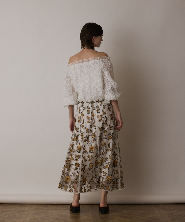 GRACE CONTINENTAL サラサ刺繍チュールスカート ホワイト