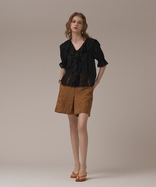 GRACE CONTINENTAL コットンフリルカラーブラウス ブラック