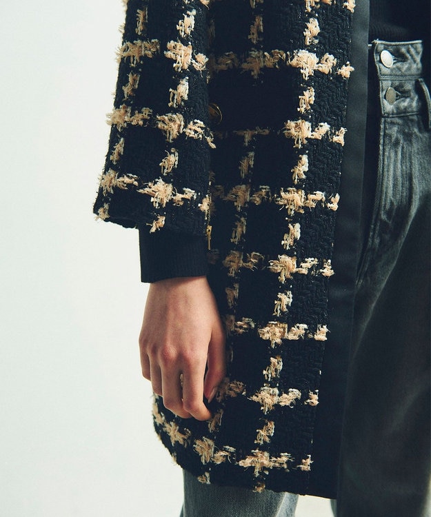 GRACE CONTINENTAL フェザーチェックツイードコート ベージュ