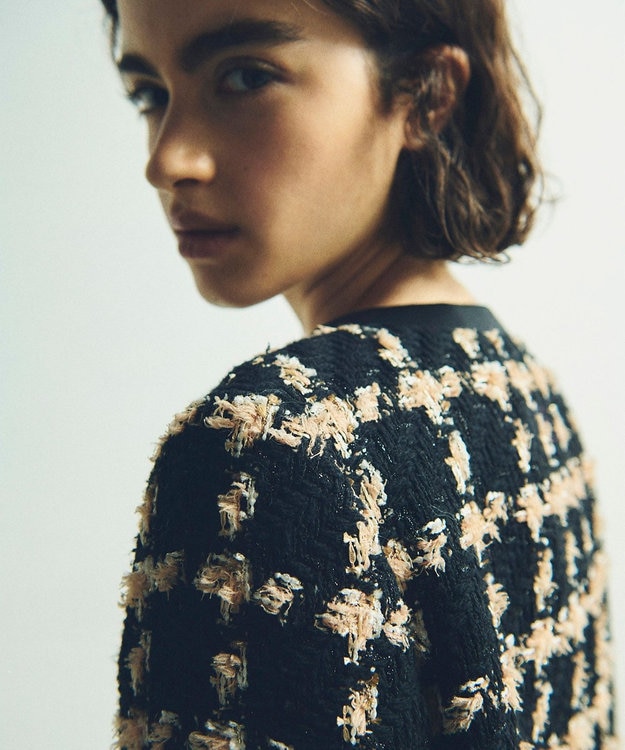 GRACE CONTINENTAL フェザーチェックツイードコート ベージュ