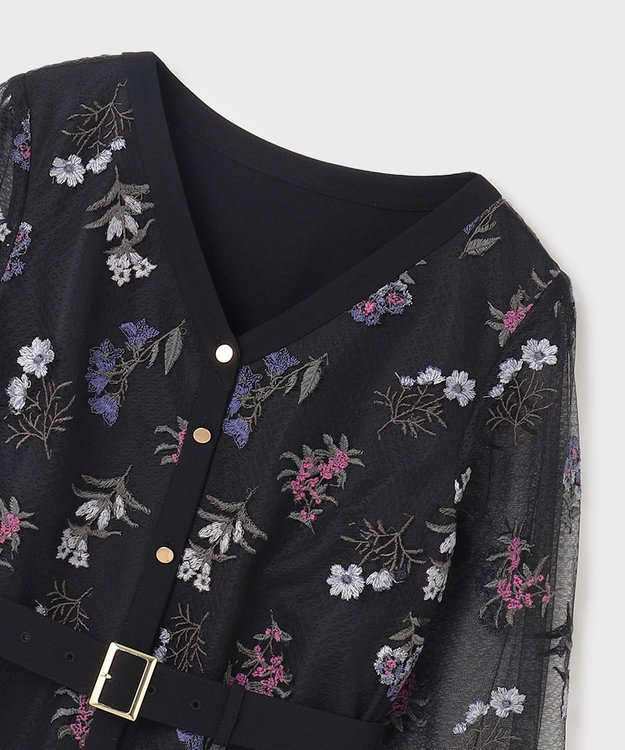 GRACE CONTINENTAL チュールフラワー刺繍ワンピース ブラック