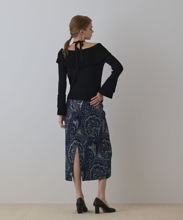 GRACE CONTINENTAL ラメペイズリージャガードスカート ネイビー