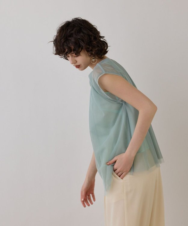 GRACE CONTINENTAL チュールタックノースリーブ ライトグリーン