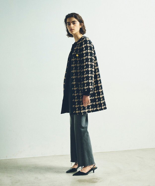 GRACE CONTINENTAL フェザーチェックツイードコート ベージュ