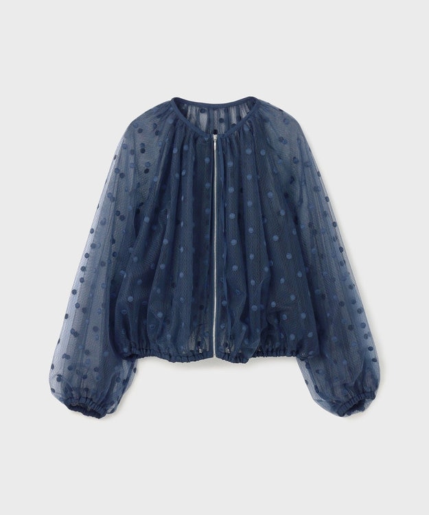 GRACE CONTINENTAL チュールノーカラーブルゾン ブルー