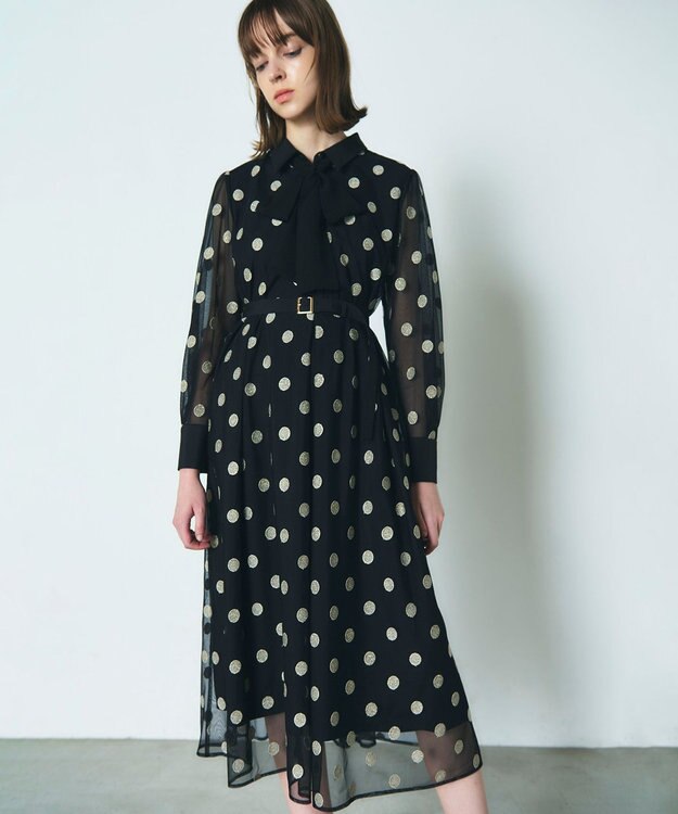 GRACE CONTINENTAL ラメドット刺繍ドレス ブラック