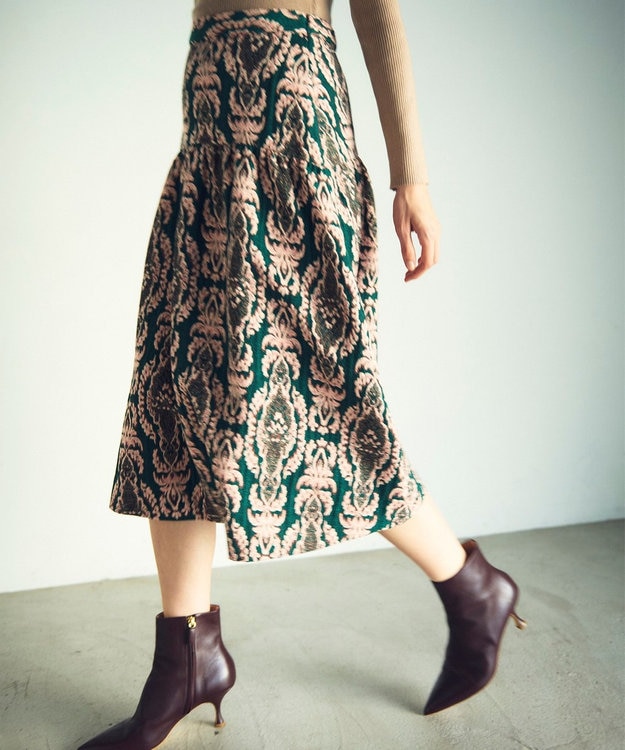 GRACE CONTINENTAL オーナメントジャガードスカート グリーン