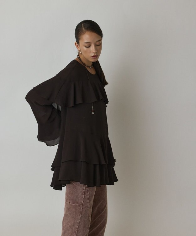GRACE CONTINENTAL シフォンフリルブラウス ダークブラウン