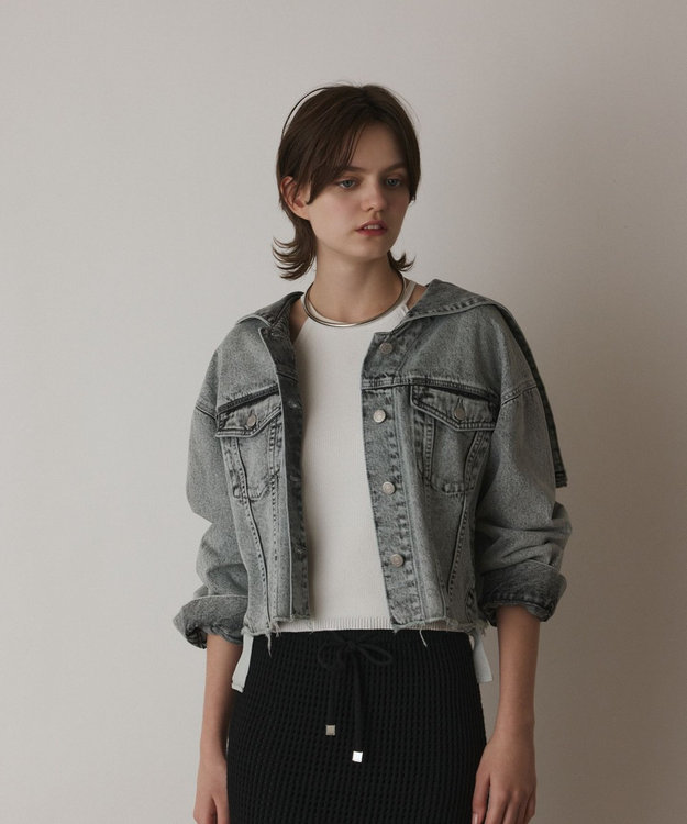 GRACE CONTINENTAL フードジップデニムジャケット グレー