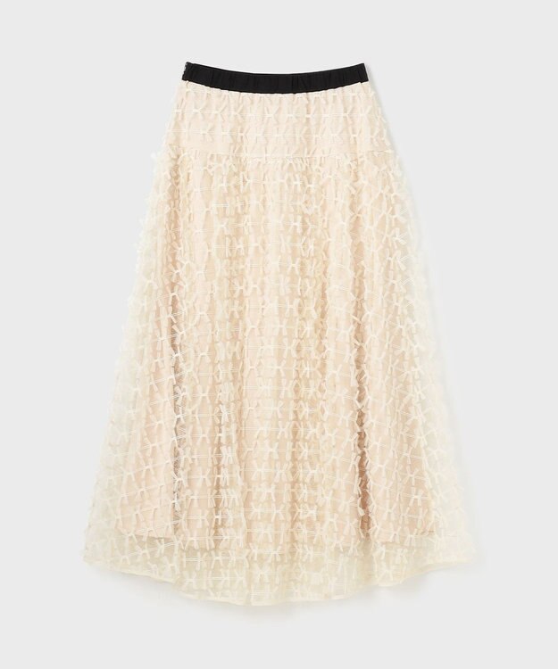 GRACE CONTINENTAL チュールリボン刺繍スカート ベージュ