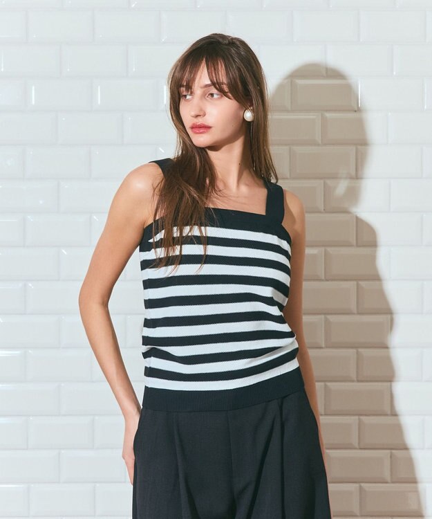 GRACE CONTINENTAL ボーダーニットキャミ ブラック