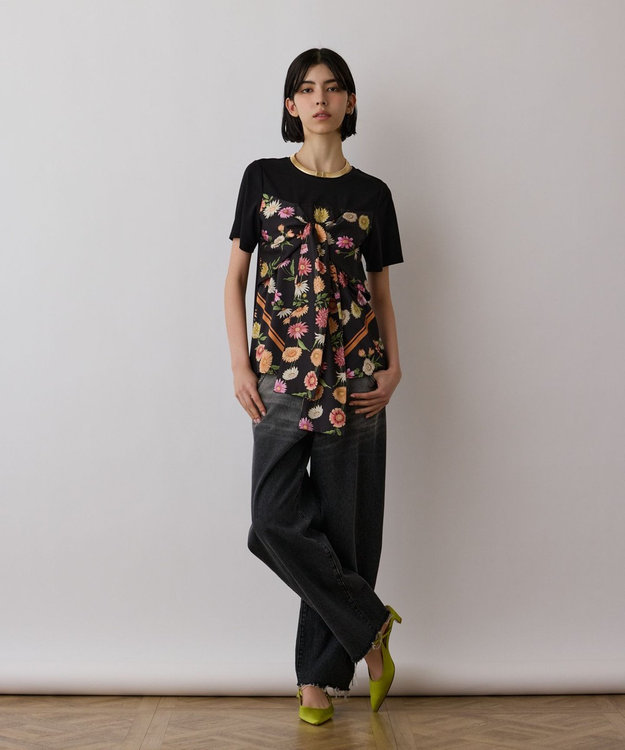 GRACE CONTINENTAL スカーフプリントコンビトップ ブラック