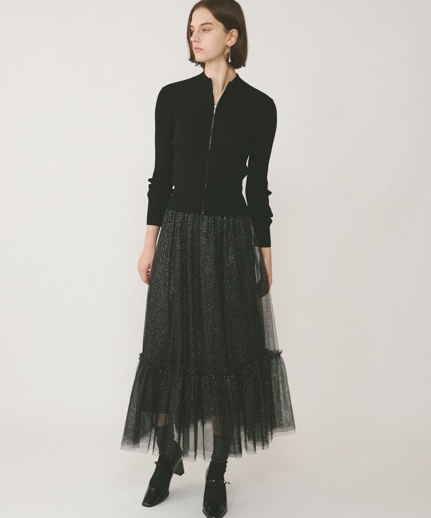 GRACE CONTINENTAL ラメチュールギャザースカート ブラック