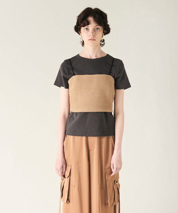 GRACE CONTINENTAL ニットライクレースビスチェ キャメル