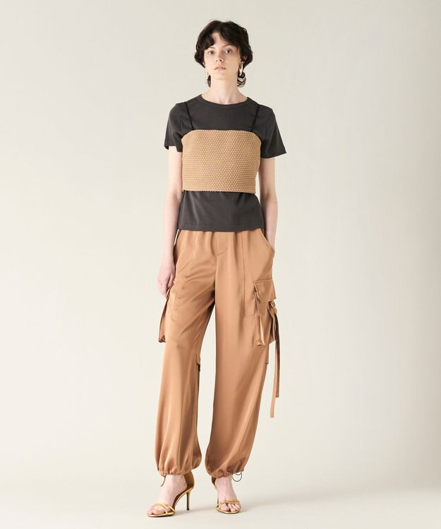 GRACE CONTINENTAL ニットライクレースビスチェ キャメル