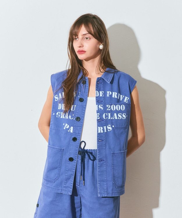 GRACE CONTINENTAL ヘリンボーンツイルジレ ネイビー