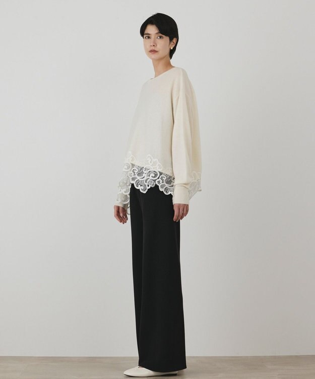 GRACE CONTINENTAL ヘムレースニットトップ ホワイト