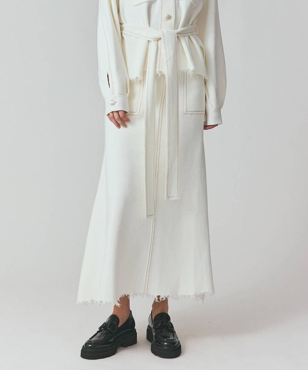 GRACE CONTINENTAL ミラノリブロングスカート ホワイト
